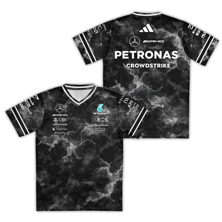 Marble Pattern Mercedes F1 Cross V-neck Jersey BLMER12525A1VY
