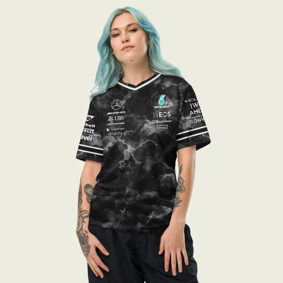 Marble Pattern Mercedes F1 Cross V-neck Jersey BLMER12525A1VY