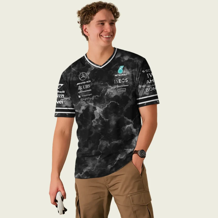 Marble Pattern Mercedes F1 Cross V-neck Jersey BLMER12525A1VY