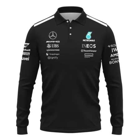 2025 Team Mercedes-AMG Petronas F1 Long Polo Shirt All Over Prints BLMER6525A1LPL