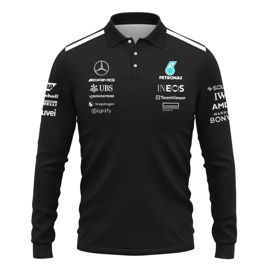 2025 Team Mercedes-AMG Petronas F1 Long Polo Shirt All Over Prints BLMER6525A1LPL