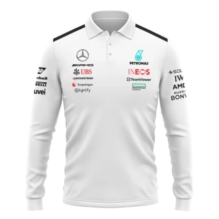 2025 Team Mercedes-AMG Petronas F1 Long Polo Shirt All Over Prints BLMER6525A2LPL