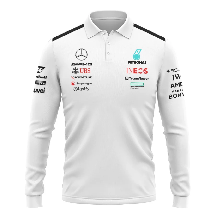 2025 Team Mercedes-AMG Petronas F1 Long Polo Shirt All Over Prints BLMER6525A2LPL
