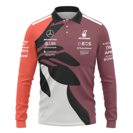 2025 Miami Floral Mercedes-AMG Petronas F1 Long Polo Shirt All Over Prints BLMER6525A3LPL