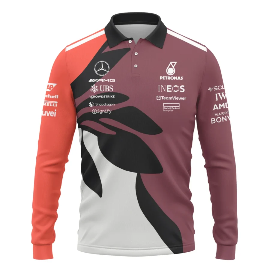 2025 Miami Floral Mercedes-AMG Petronas F1 Long Polo Shirt All Over Prints BLMER6525A3LPL