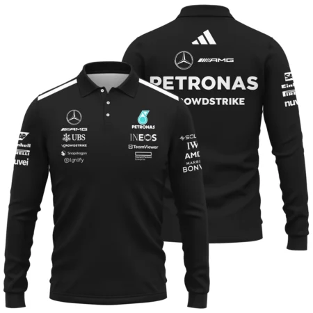 2025 Team Mercedes-AMG Petronas F1 Long Polo Shirt All Over Prints BLMER6525A1LPL