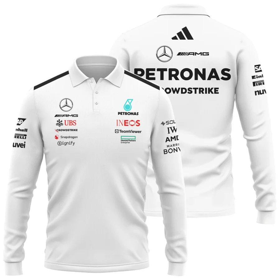 2025 Team Mercedes-AMG Petronas F1 Long Polo Shirt All Over Prints BLMER6525A2LPL