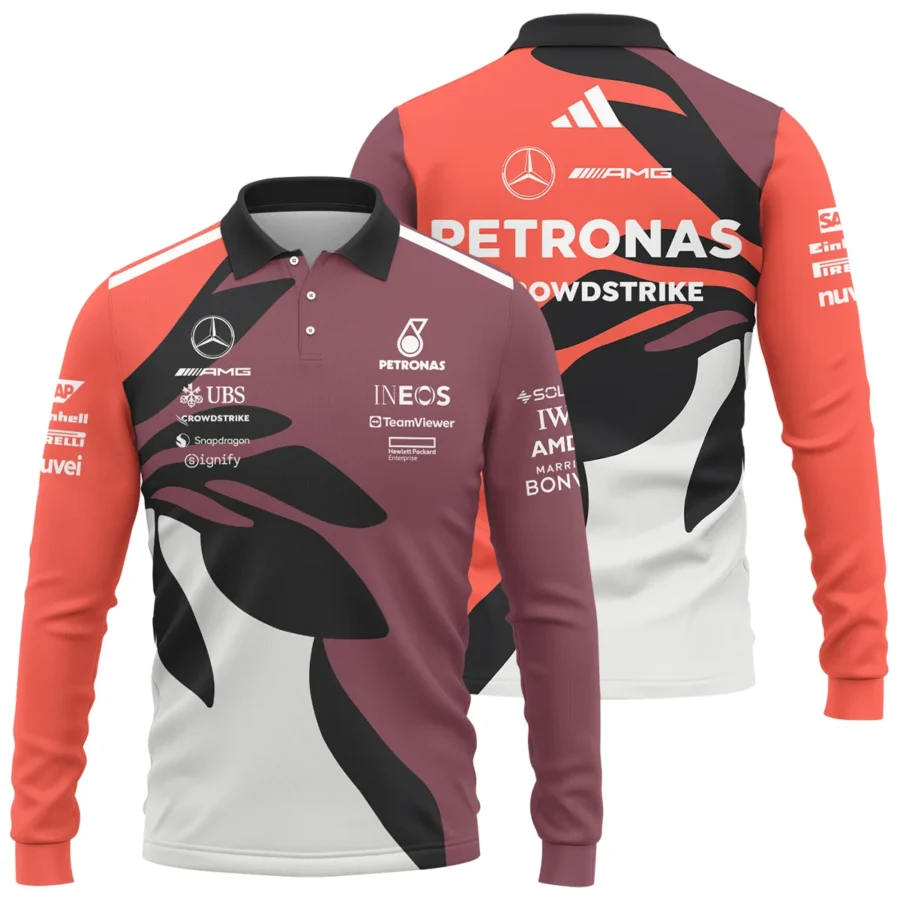 2025 Miami Floral Mercedes-AMG Petronas F1 Long Polo Shirt All Over Prints BLMER6525A3LPL