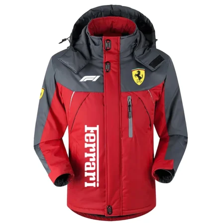 Ferrari F1 Team Exclusive Logo Outdoor Plush Charging Suit Waterproof Windproof Jacket Detachable Hood BLF130525A1FRR