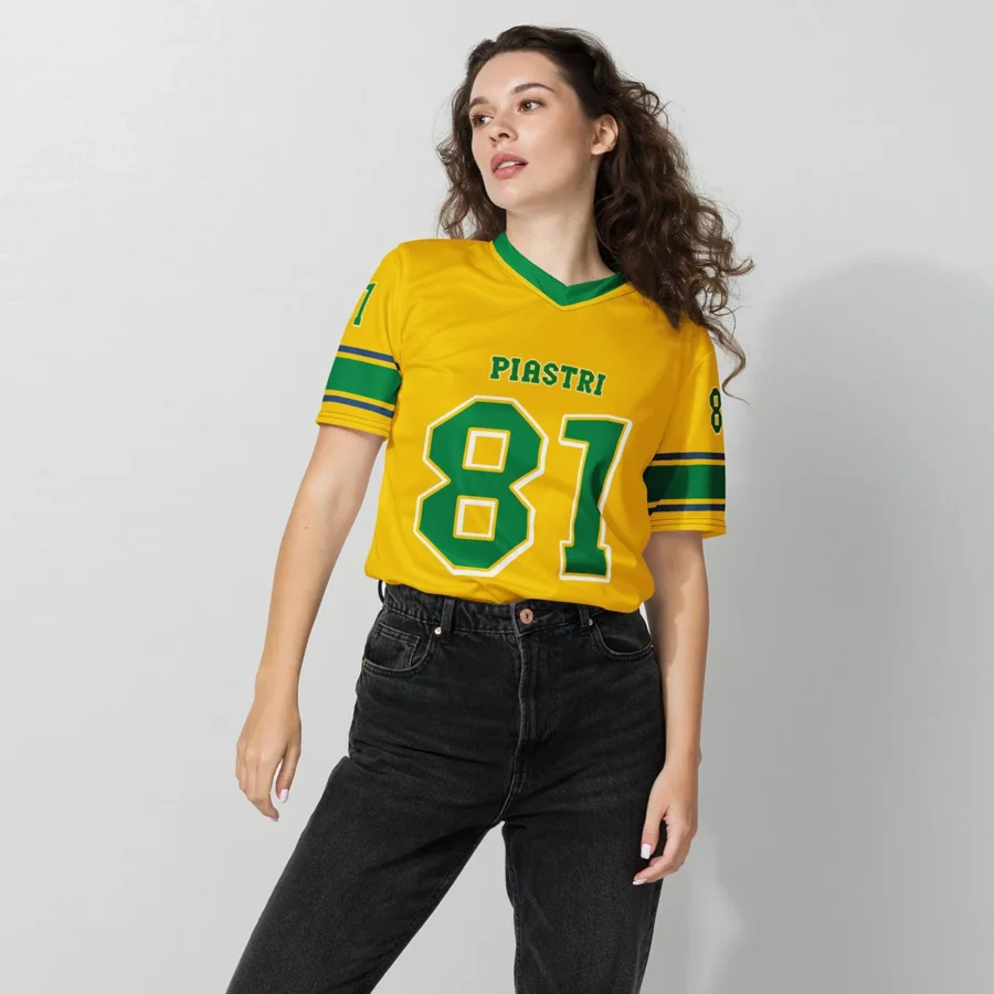 Oscar Piastri McLaren F1 Cross V-neck Jersey BLF18525B3VY - Green Gold
