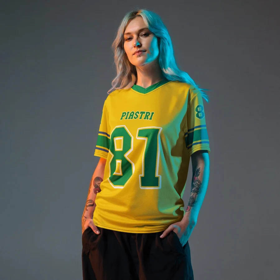 Oscar Piastri McLaren F1 Cross V-neck Jersey BLF18525B3VY - Green Gold