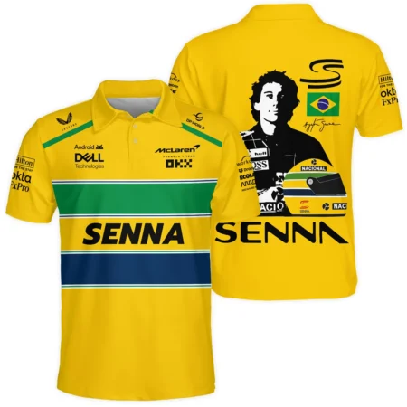 Ayrton Senna Flag And Helmet McLaren F1 Exclusive Polo Shirt BLF13625A4PL