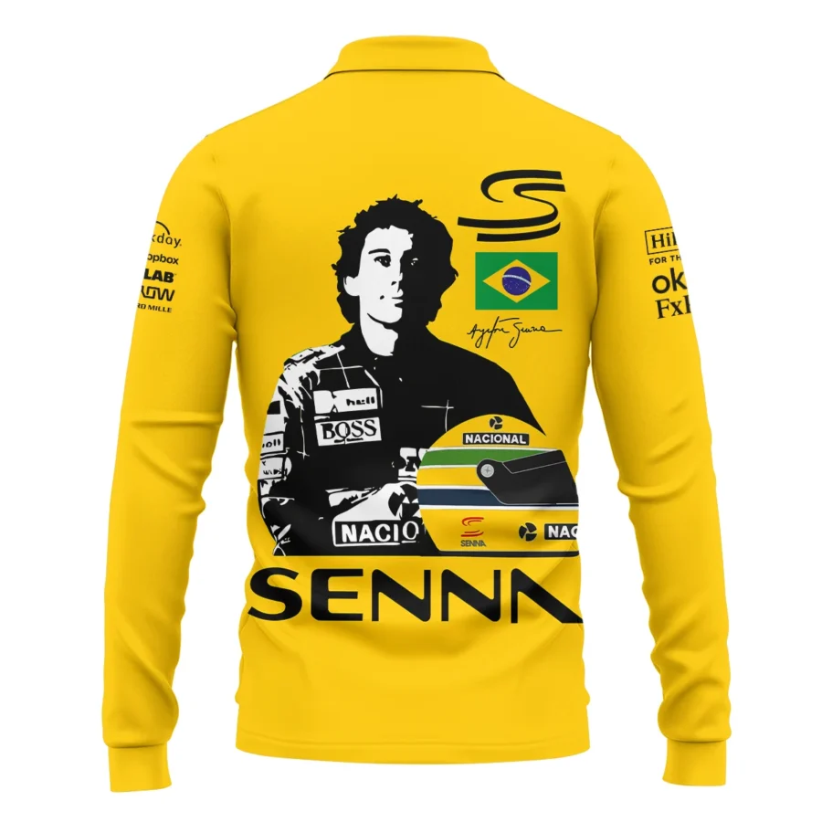 Ayrton Senna Flag And Helmet McLaren F1 Exclusive Long Polo Shirt BLF13625A4LPL
