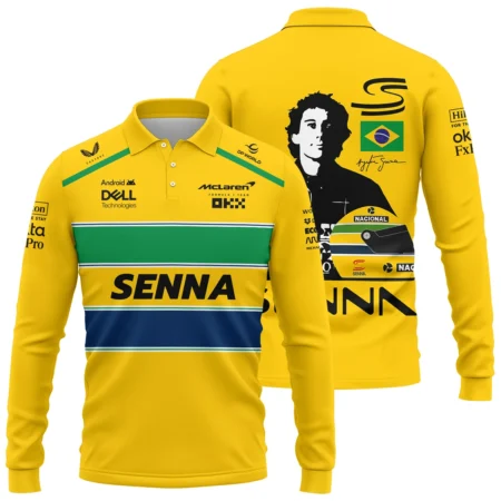 Ayrton Senna Flag And Helmet McLaren F1 Exclusive Long Polo Shirt BLF13625A4LPL