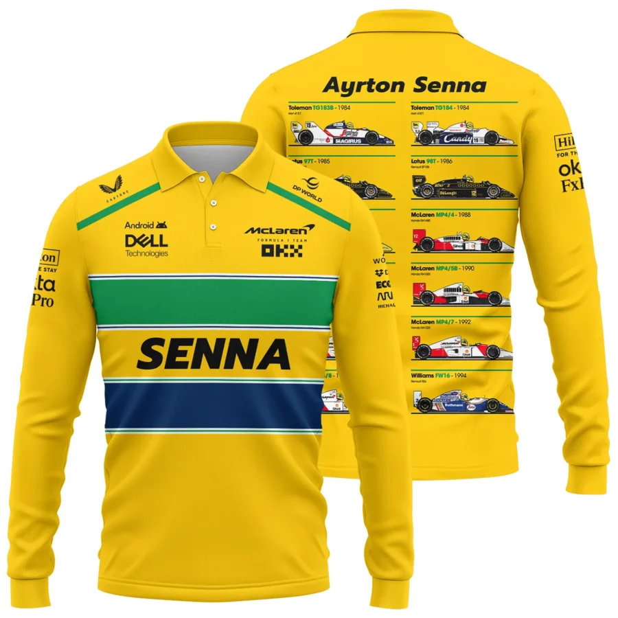 Senna x McLaren - Exclusive Long Polo Shirt Featuring His Iconic Liveries BLF13625A5LPL