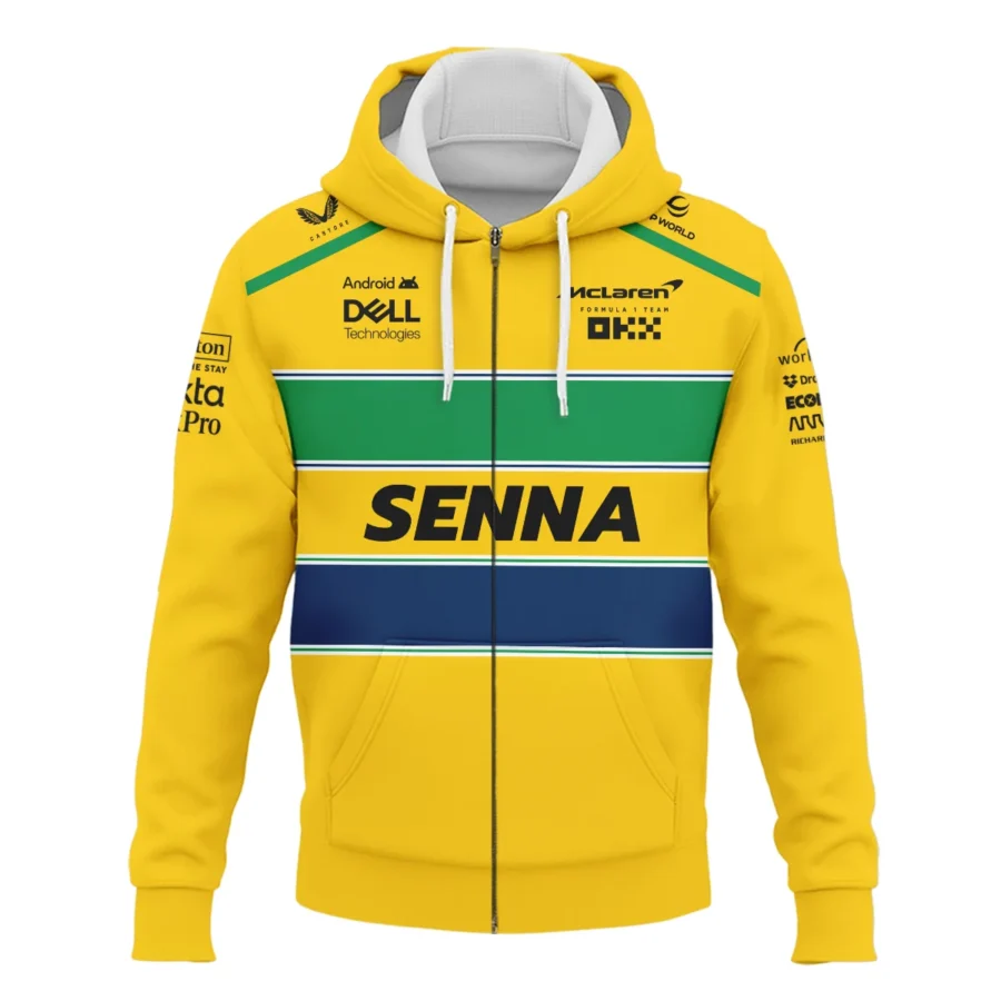 Ayrton Senna Flag And Helmet McLaren F1 Exclusive Zipper Hoodie BLF13625A4ZHD