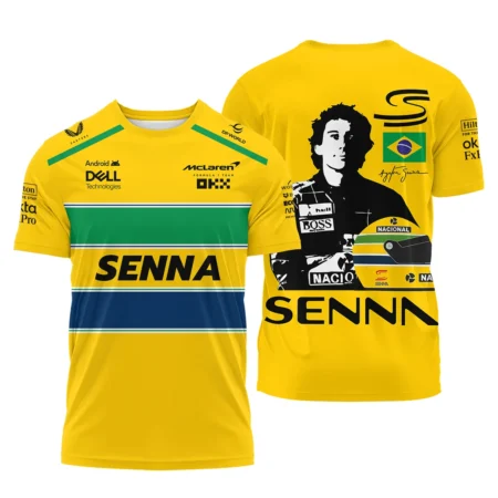 Ayrton Senna Flag And Helmet McLaren F1 Exclusive T-Shirt BLF13625A4TS