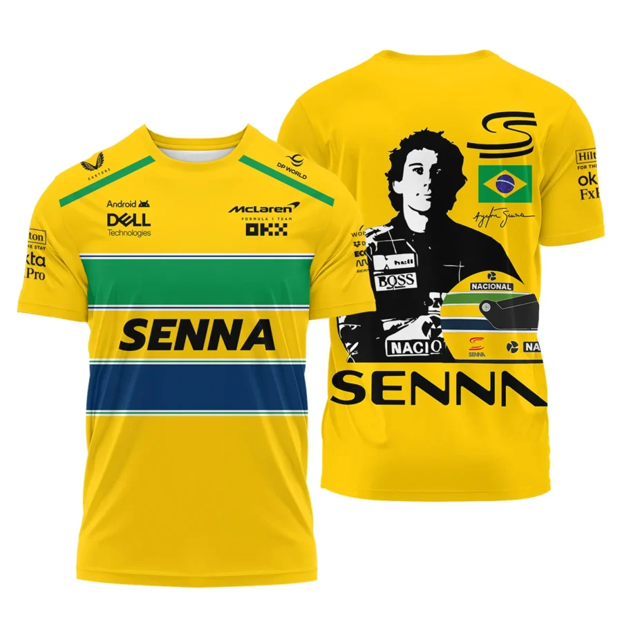 Ayrton Senna Flag And Helmet McLaren F1 Exclusive T-Shirt BLF13625A4TS