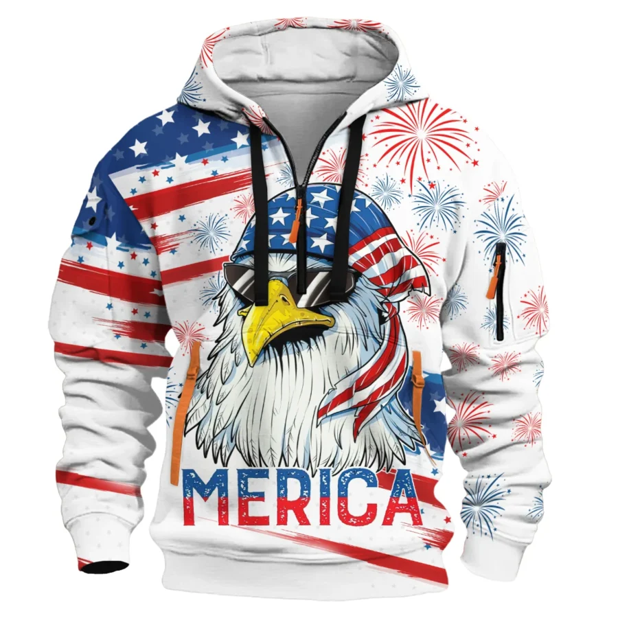 4th of July Independence Day United States Exclusive Hoodie Half Zipper BLUSI080524A01HDF