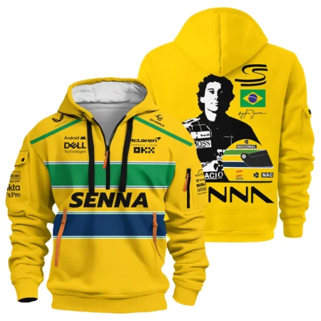 Ayrton Senna Flag And Helmet McLaren F1 Exclusive Hoodie Half Zipper BLF13625A4HDF