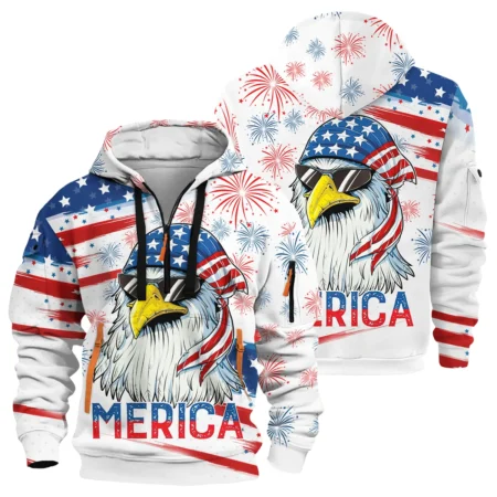 4th of July Independence Day United States Exclusive Hoodie Half Zipper BLUSI080524A01HDF
