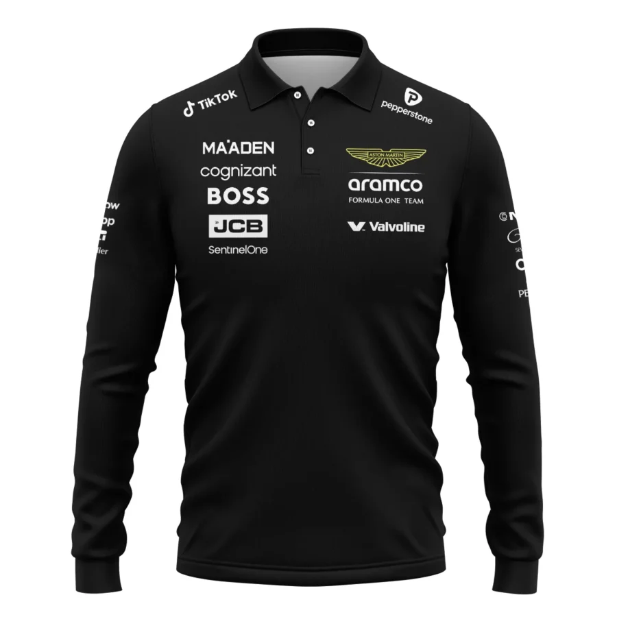 2025 Aston Martin F1 Team Suit Long Polo Shirt BLVA120725A02AMLPL