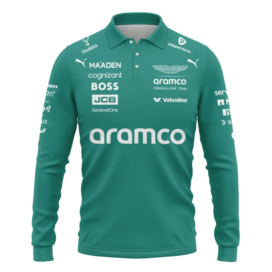 2025 Aston Martin F1 Race Suit Long Polo Shirt BLVA120725A04AMLPL