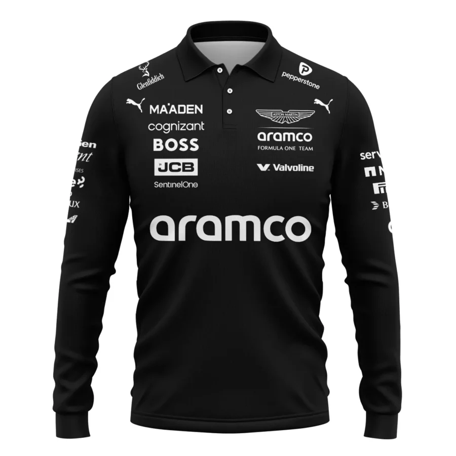 2025 Aston Martin F1 Team Suit Long Polo Shirt BLVA120725A05AMLPL