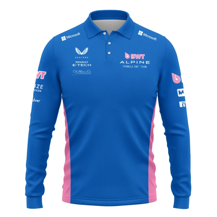 2025 Alpine F1 Race Suit Long Polo Shirt BLVA150725A03ALPLPL
