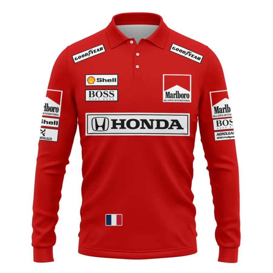 1989 Alain Prost Racing Costume Ferrari F1 Team Long Polo Shirt BLVAAP070725A01LPL