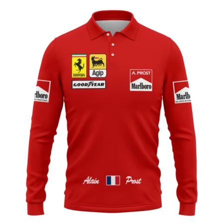 1990 Alain Prost Racing Costume Ferrari F1 Team Long Polo Shirt BLVAAP070725A02LPL