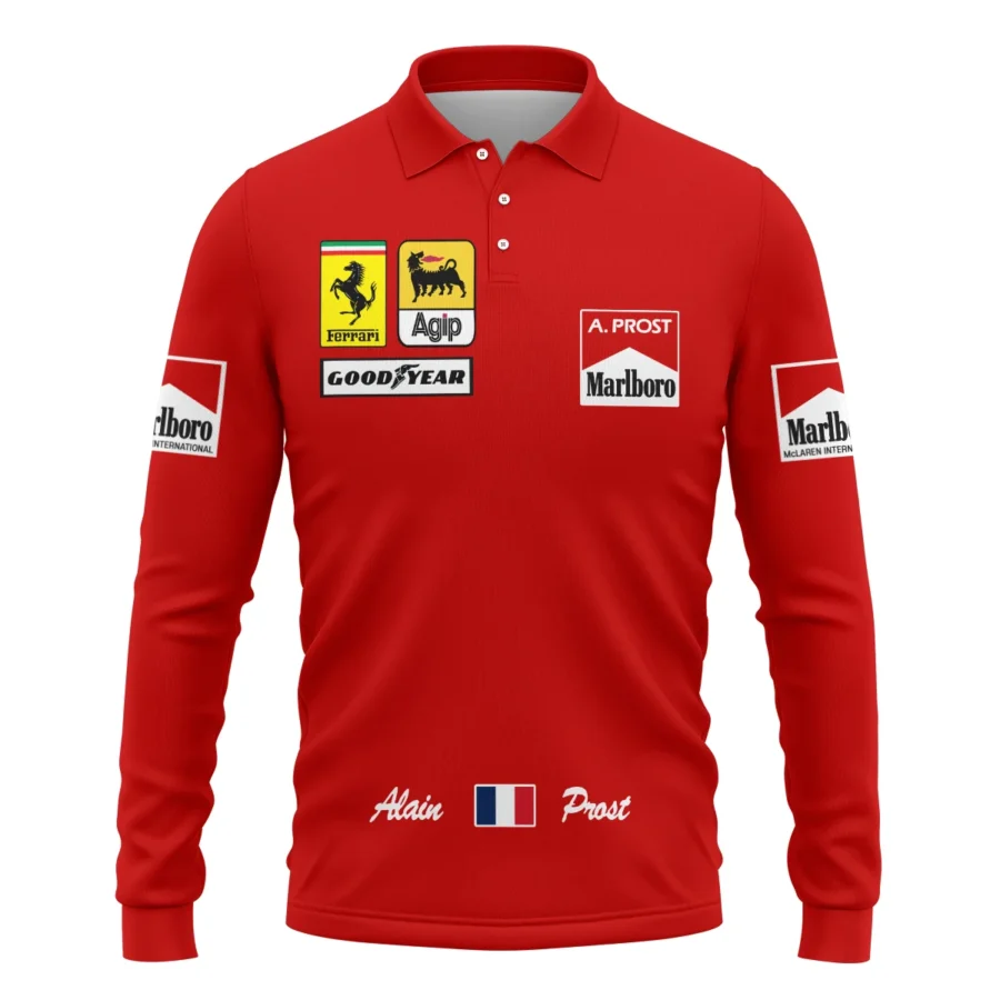 1990 Alain Prost Racing Costume Ferrari F1 Team Long Polo Shirt BLVAAP070725A02LPL
