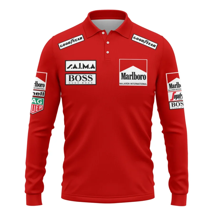 1985 Alain Prost Racing Suit McLaren F1 Team Long Polo Shirt BLVAAP070725A04LPL
