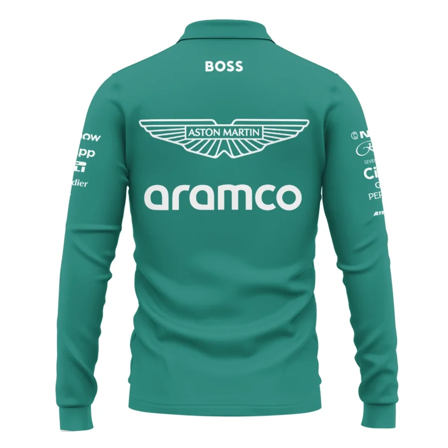 2025 Aston Martin F1 Race Suit Long Polo Shirt BLVA120725A04AMLPL