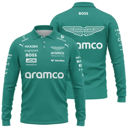 2025 Aston Martin F1 Race Suit Long Polo Shirt BLVA120725A04AMLPL