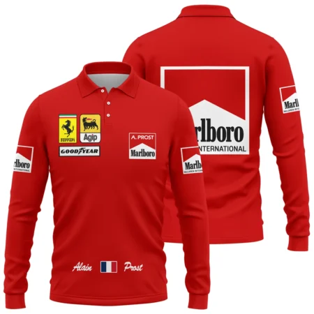 1990 Alain Prost Racing Costume Ferrari F1 Team Long Polo Shirt BLVAAP070725A02LPL