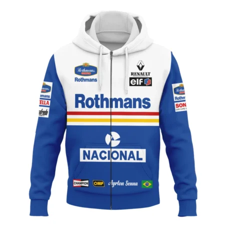 1994 Ayrton Senna Rothmans Williams Renault F1 Racing Team Zipper Hoodie BL3725A6ZHD