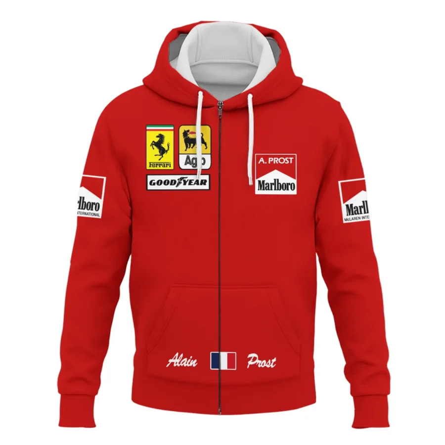 1990 Alain Prost Racing Costume Ferrari F1 Team Zipper Hoodie BLVAAP070725A02ZHD