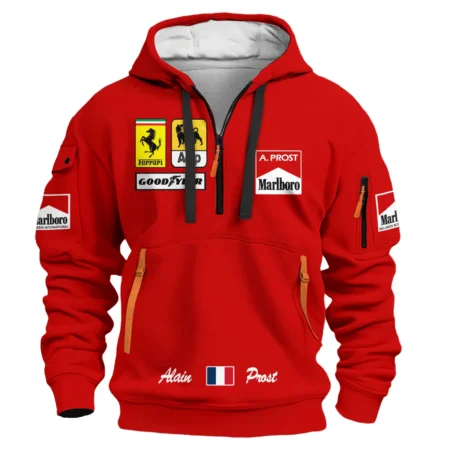 1990 Alain Prost Racing Costume Ferrari F1 Team Hoodie Half Zipper BLVAAP070725A02HDF