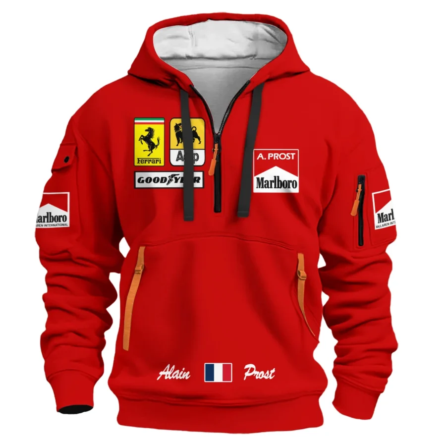 1990 Alain Prost Racing Costume Ferrari F1 Team Hoodie Half Zipper BLVAAP070725A02HDF