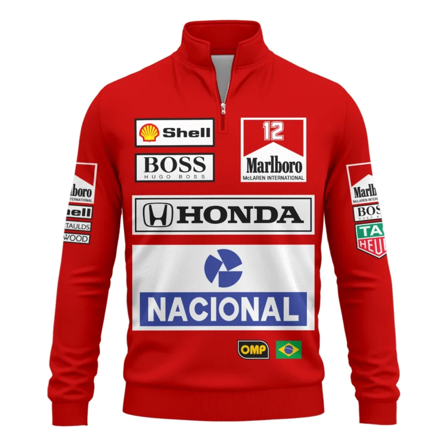 1988 Ayrton Senna Honda Race Suit Marlboro McLaren Quarter-Zip Sweatshirt BL3725A2QZS