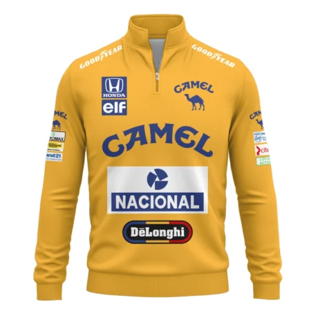 1987 Ayrton Senna Camel Honda Formula 1 Racing Team Quarter-Zip Sweatshirt BL3725A5QZS