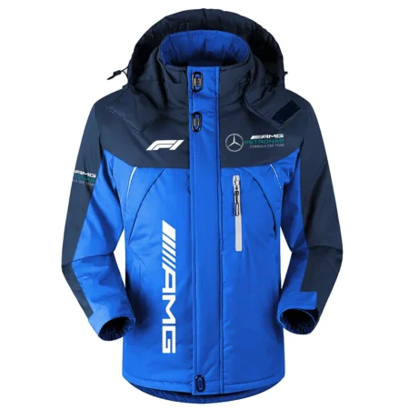 Mercedes F1 Team Exclusive Logo Outdoor Plush Charging Suit Waterproof Windproof Jacket Detachable Hood BLF130525A1MER