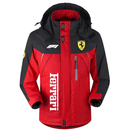 Ferrari F1 Team Exclusive Logo Outdoor Plush Charging Suit Waterproof Windproof Jacket Detachable Hood BLF130525A1FRR