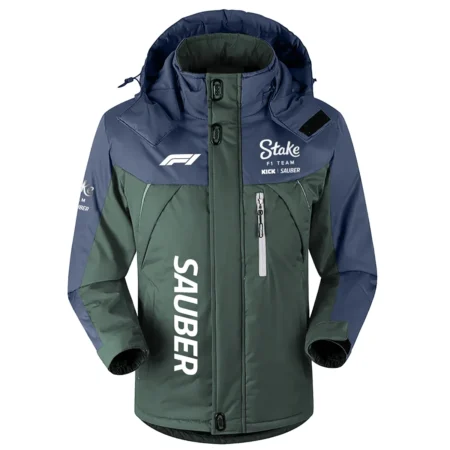 Kick Sauber F1 Team Exclusive Logo Outdoor Plush Charging Suit Waterproof Windproof Jacket Detachable Hood BLF130525A1KS