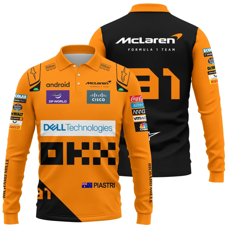 2024 Oscar Piastri Racing Suit McLaren F1 Long Polo Shirt BLVAOP150825A5LPL