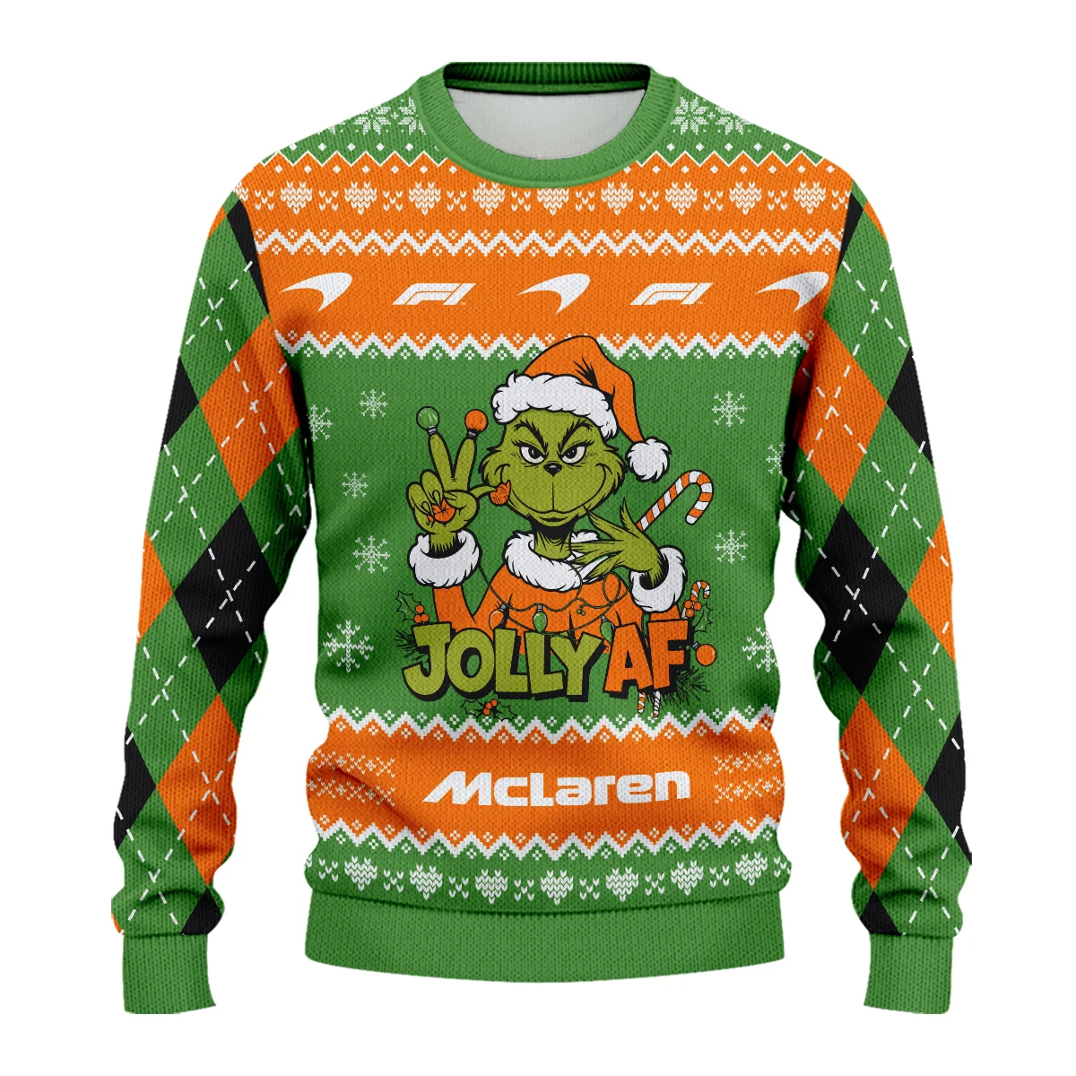 Jolly AF The Grinch McLaren Formula 1 - Ugly Sweater BLVAF1220925A16MCL Jolly AF The Grinch McLaren Formula 1 - Ugly Sweater BLVAF1220925A16MCL
