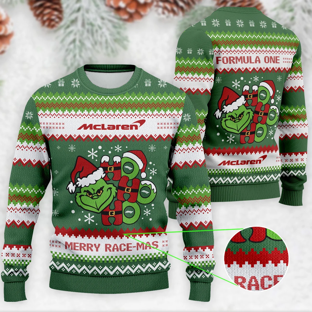 Hohoho The Grinch McLaren Formula 1 - Ugly Sweater BLVAF1220925A15MCL Hohoho The Grinch McLaren Formula 1 - Ugly Sweater BLVAF1220925A15MCL