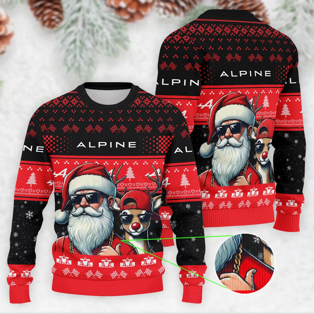 Badass Santa Reindeer Alpine Formula 1 - Ugly Sweater BLVAF1220925A23ALP Badass Santa Reindeer Alpine Formula 1 - Ugly Sweater BLVAF1220925A23ALP