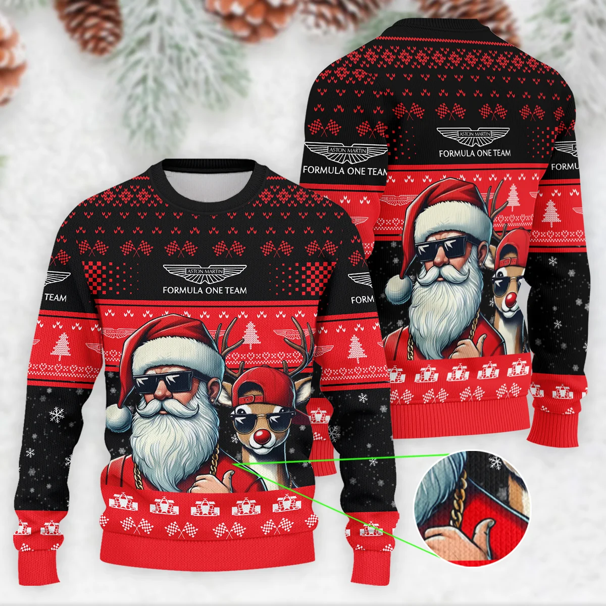 Badass Santa Reindeer Aston Martin Formula 1 - Ugly Sweater BLVAF1220925A23AM Badass Santa Reindeer Aston Martin Formula 1 - Ugly Sweater BLVAF1220925A23AM